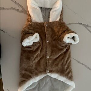 Brown and White Faux Fur Dog Coat